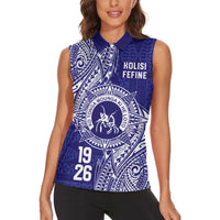Personalised Tonga Queen Salote College Women Sleeveless Polo Shirt Kolisi Fefine 1926 Special Kupesi Pattern LT9 - Polynesian Pride