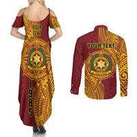 Personalised Tonga Vava'u High School Couples Matching Summer Maxi Dress and Long Sleeve Button Shirt Since 1985 Special Kupesi Pattern LT9 - Polynesian Pride