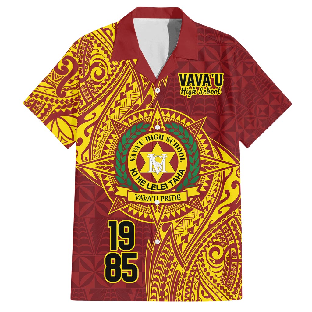 Personalised Tonga Vava'u High School Family Matching Off Shoulder Maxi Dress and Hawaiian Shirt Since 1985 Special Kupesi Pattern