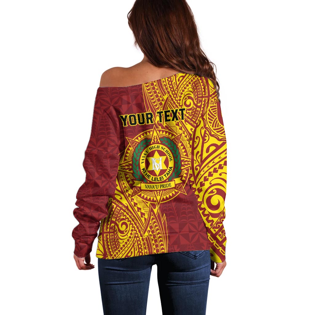 Personalised Tonga Vava'u High School Off Shoulder Sweater Since 1985 Special Kupesi Pattern
