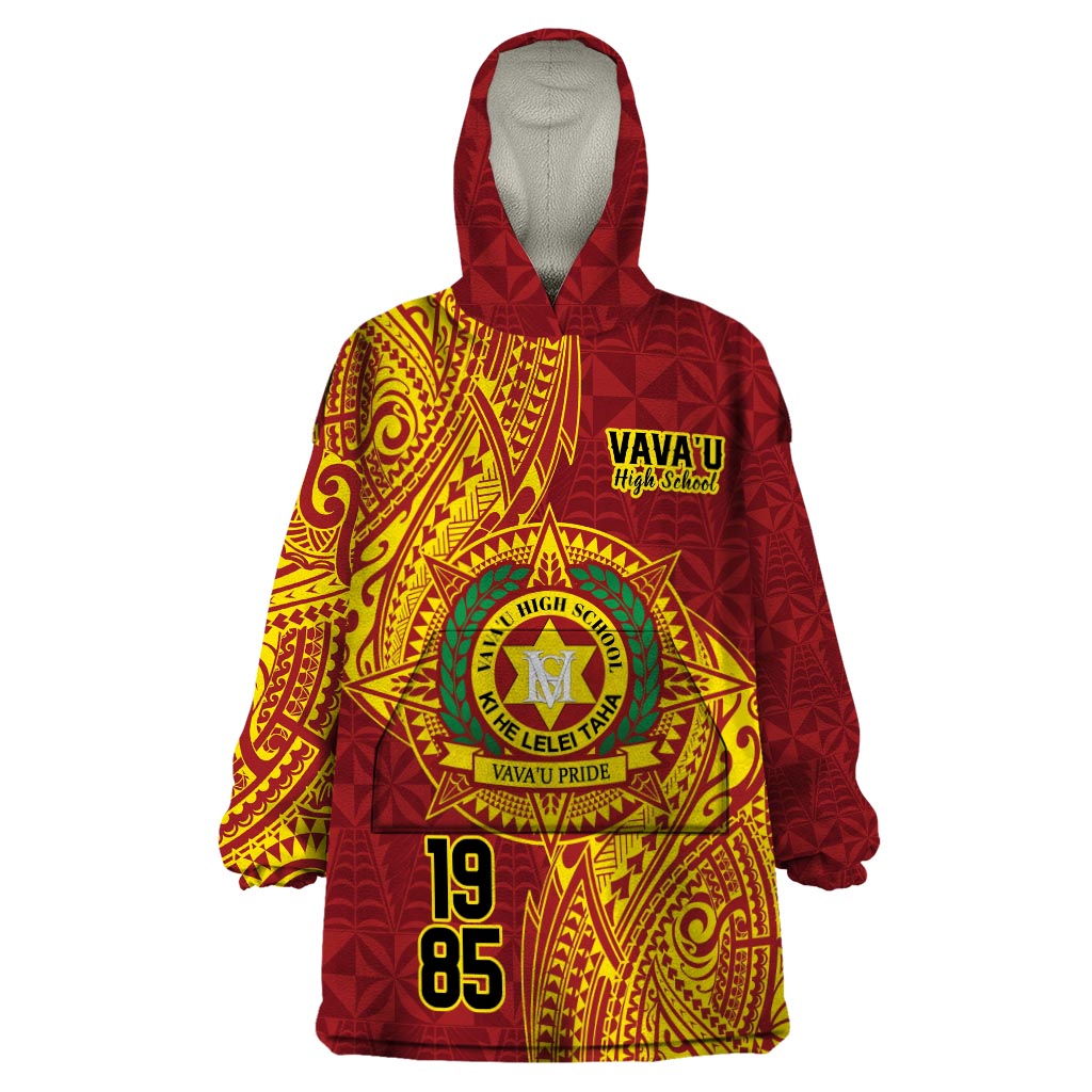 Personalised Tonga Vava'u High School Wearable Blanket Hoodie Since 1985 Special Kupesi Pattern LT9 One Size Red - Polynesian Pride