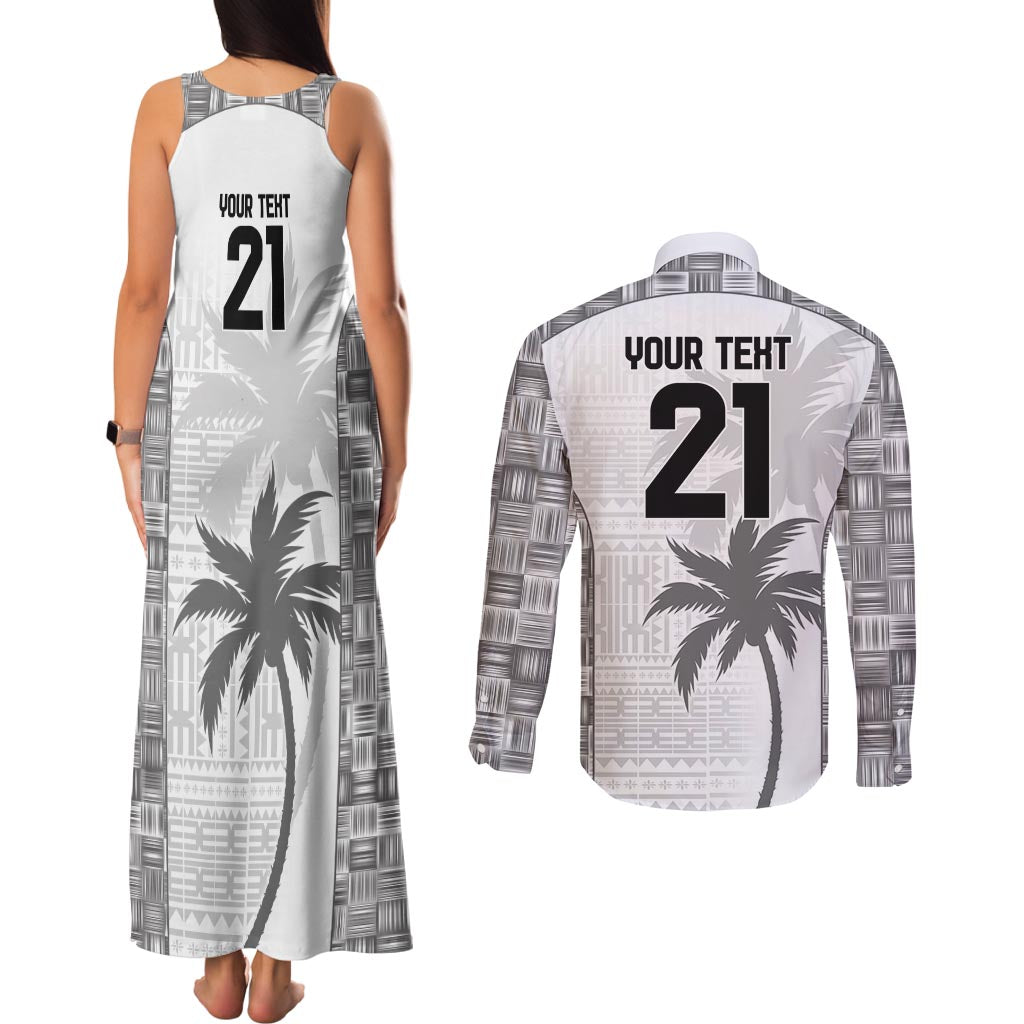 Custom Fiji Rugby Couples Matching Tank Maxi Dress and Long Sleeve Button Shirt History Champions World Cup 7s - White