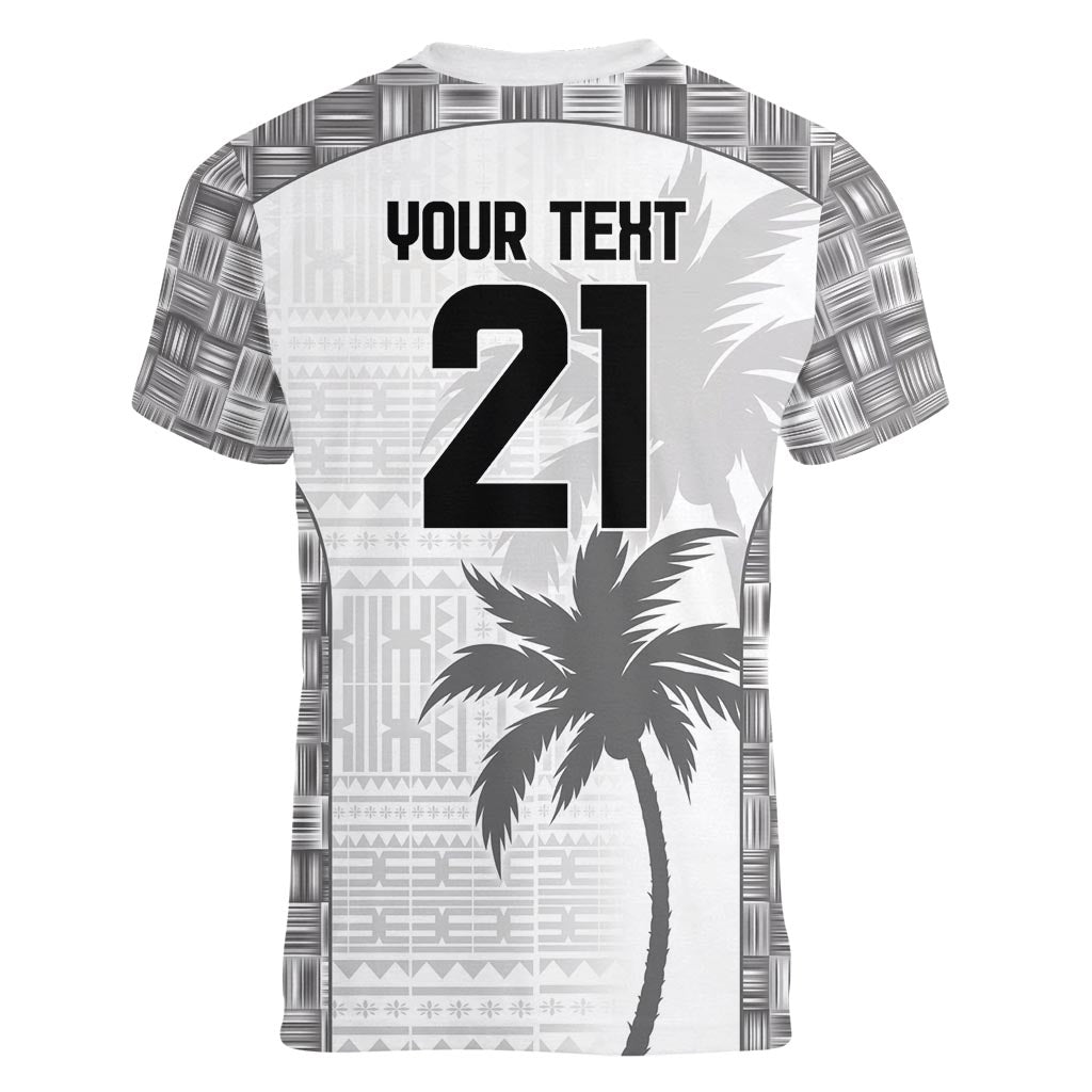 Custom Fiji Rugby Women V-Neck T-Shirt History Champions World Cup 7s - White LT9 - Polynesian Pride