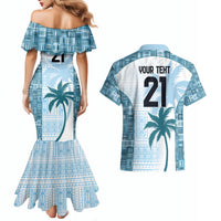 Custom Fiji Rugby Couples Matching Mermaid Dress and Hawaiian Shirt History Champions World Cup 7s - Bllue LT9 - Polynesian Pride
