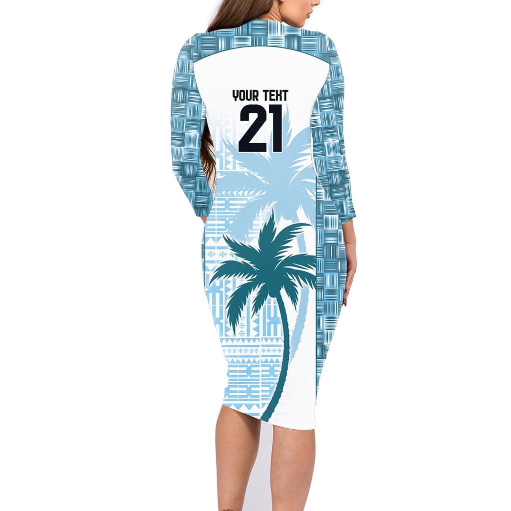 Custom Fiji Rugby Family Matching Long Sleeve Bodycon Dress and Hawaiian Shirt History Champions World Cup 7s - Bllue