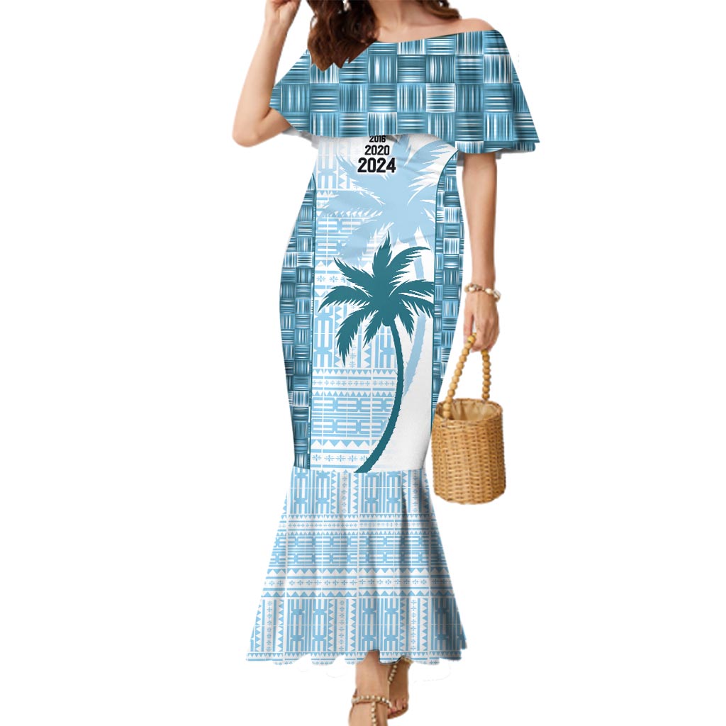 Custom Fiji Rugby Family Matching Mermaid Dress and Hawaiian Shirt History Champions World Cup 7s - Bllue