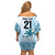 Custom Fiji Rugby Family Matching Off Shoulder Short Dress and Hawaiian Shirt History Champions World Cup 7s - Bllue