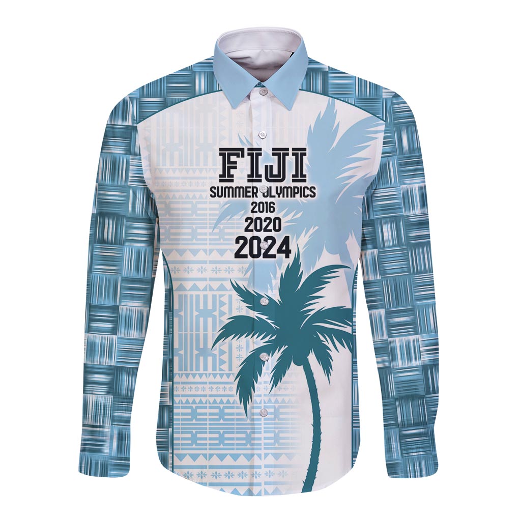 Custom Fiji Rugby Long Sleeve Button Shirt History Champions World Cup 7s - Bllue