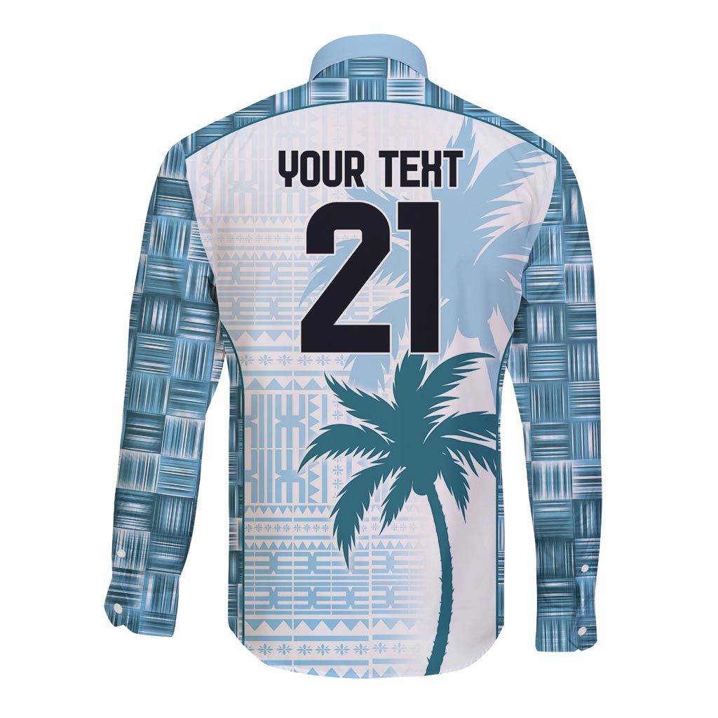 Custom Fiji Rugby Long Sleeve Button Shirt History Champions World Cup 7s - Bllue