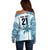 Custom Fiji Rugby Off Shoulder Sweater History Champions World Cup 7s - Bllue