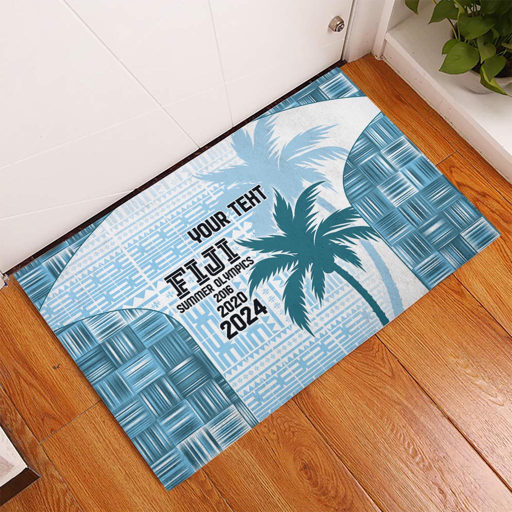 Custom Fiji Rugby Rubber Doormat History Champions World Cup 7s - Bllue