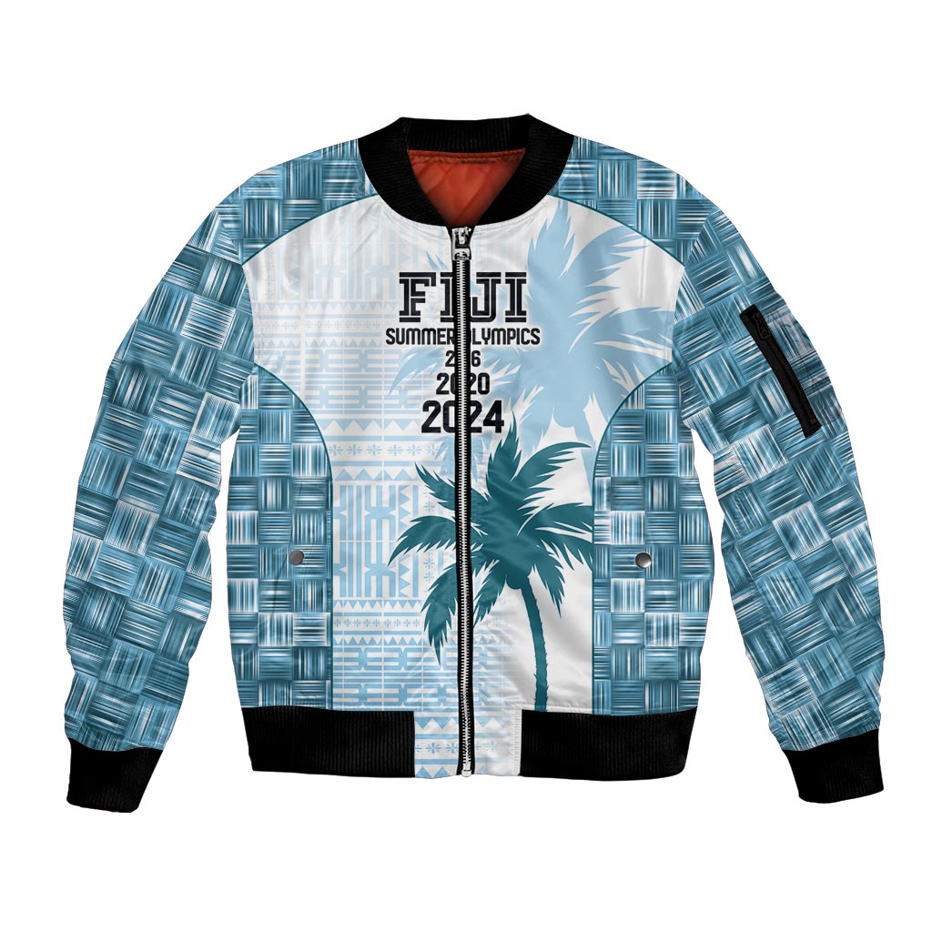 Custom Fiji Rugby Sleeve Zip Bomber Jacket History Champions World Cup 7s - Bllue