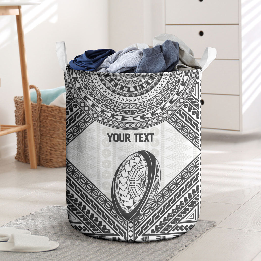Custom Rugby Fiji National Heritage Laundry Basket White Traditional Masi Inspired LT9 White - Polynesian Pride