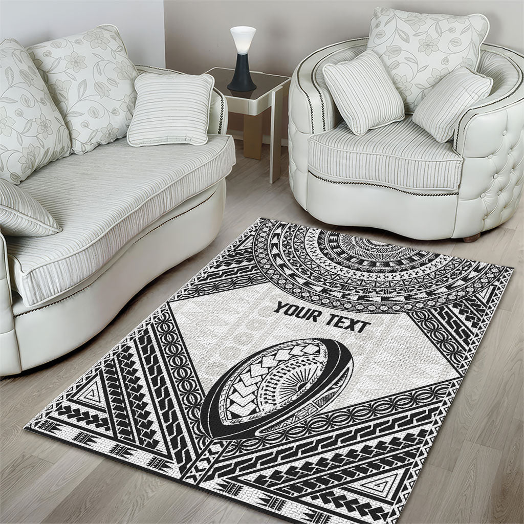 Custom Rugby Fiji National Heritage Area Rug White Traditional Masi Inspired
