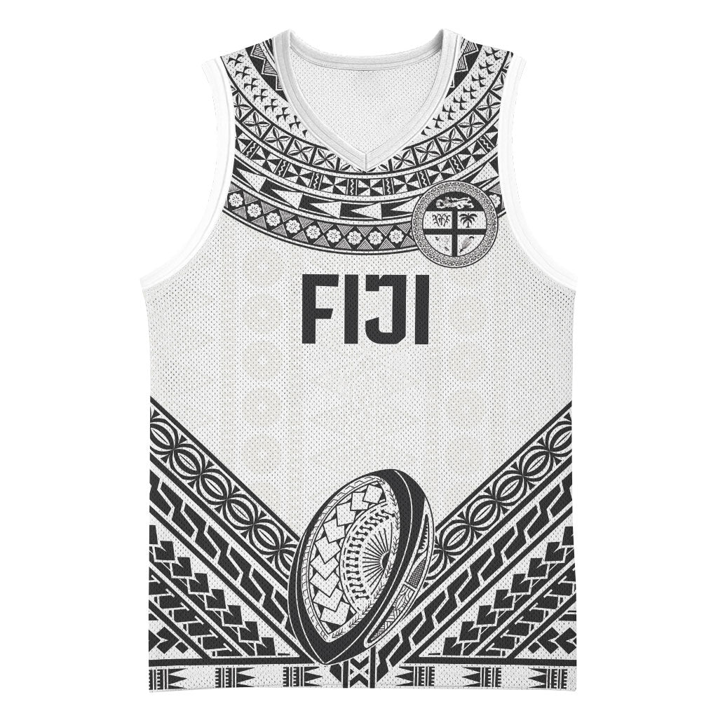 Custom Rugby Fiji National Heritage Basketball Jersey White Traditional Masi Inspired