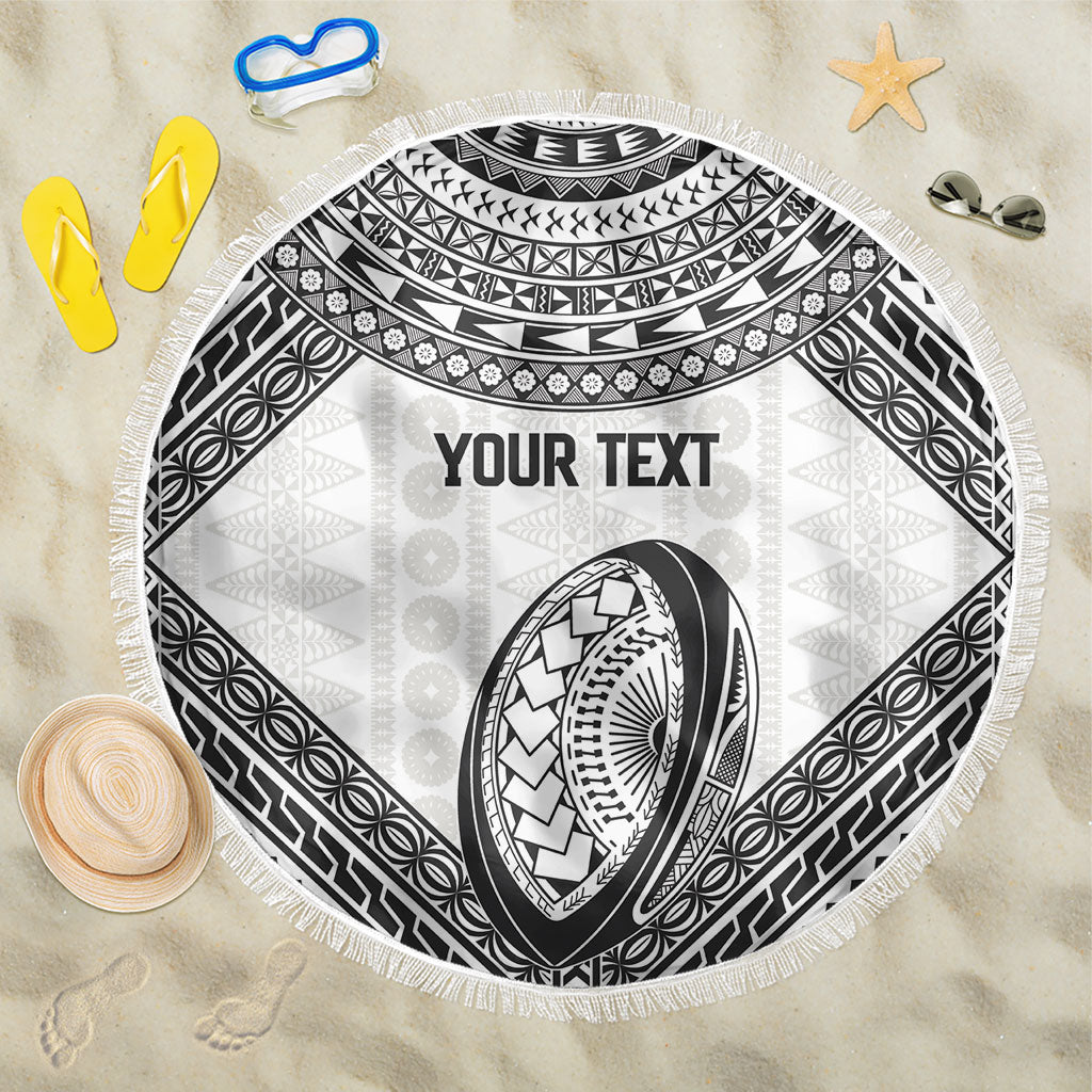 Custom Rugby Fiji National Heritage Beach Blanket White Traditional Masi Inspired