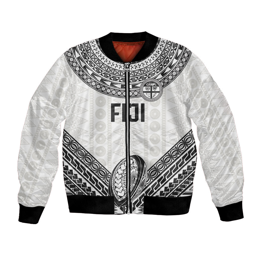 Custom Rugby Fiji National Heritage Bomber Jacket White Traditional Masi Inspired