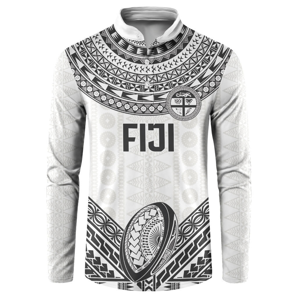 Custom Rugby Fiji National Heritage Button Sweatshirt White Traditional Masi Inspired