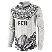 Custom Rugby Fiji National Heritage Button Sweatshirt White Traditional Masi Inspired