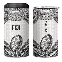 Custom Rugby Fiji National Heritage 4 in 1 Can Cooler Tumbler White Traditional Masi Inspired