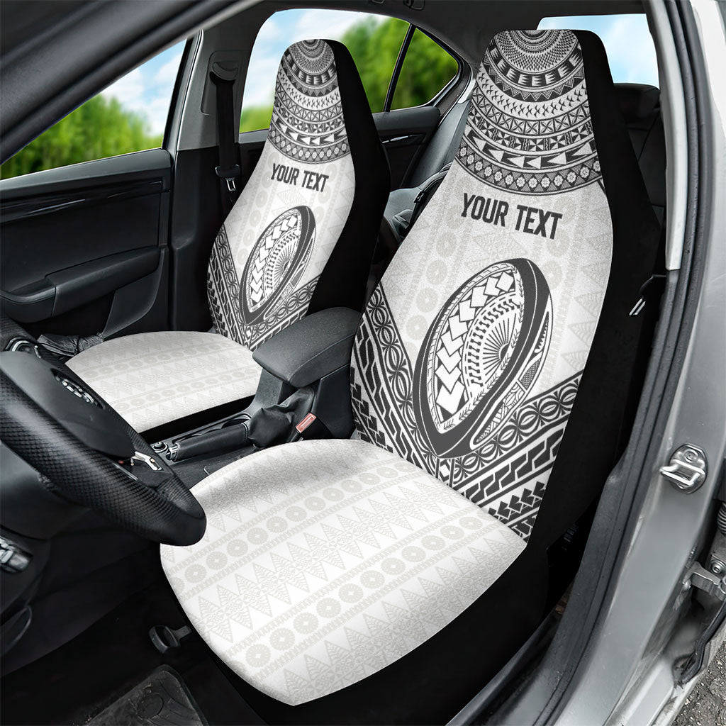 Custom Rugby Fiji National Heritage Car Seat Cover White Traditional Masi Inspired