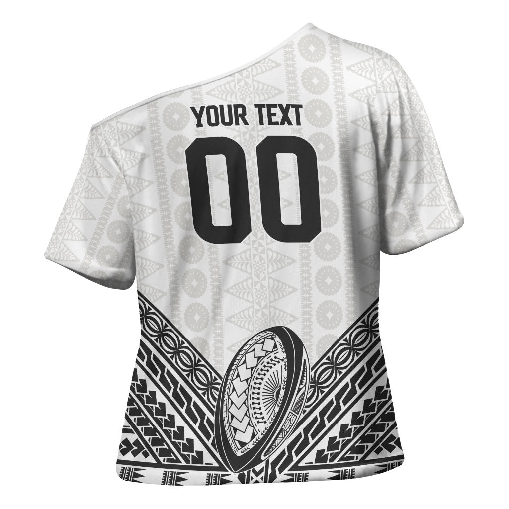 Custom Rugby Fiji National Heritage Cross Shoulder Shirt White Traditional Masi Inspired