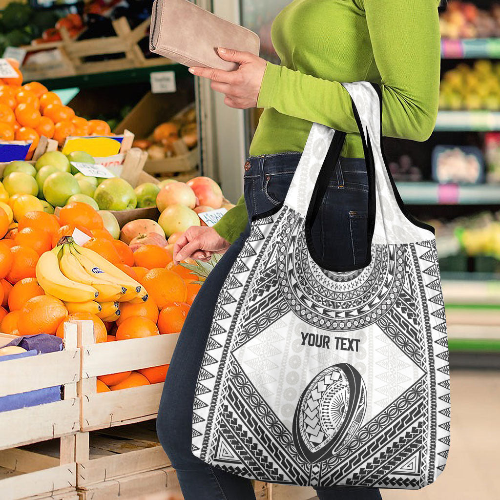 Custom Rugby Fiji National Heritage Grocery Bag White Traditional Masi Inspired