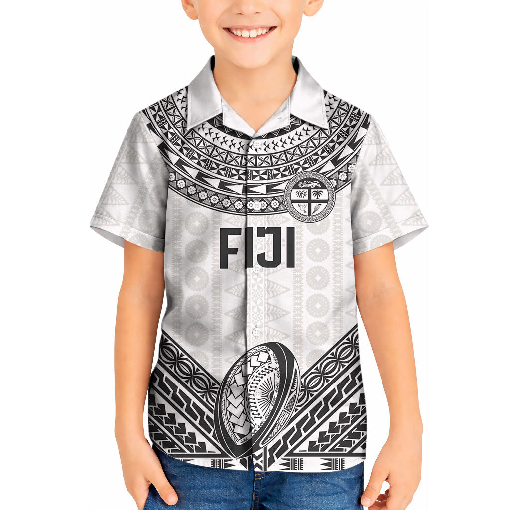 Custom Rugby Fiji National Heritage Kid Hawaiian Shirt White Traditional Masi Inspired