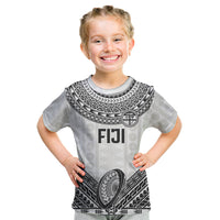 Custom Rugby Fiji National Heritage Kid T Shirt White Traditional Masi Inspired