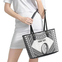 Custom Rugby Fiji National Heritage Leather Tote Bag White Traditional Masi Inspired