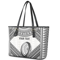 Custom Rugby Fiji National Heritage Leather Tote Bag White Traditional Masi Inspired