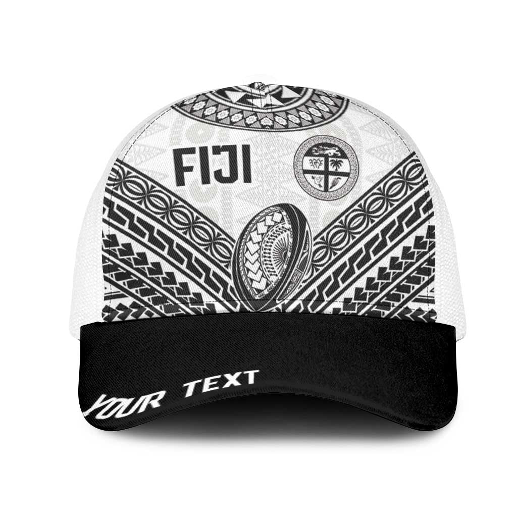 Personalised Rugby Fiji National Heritage Mesh Trucker Cap White Traditional Masi Inspired LT9 One Size White White - Polynesian Pride