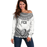 Custom Rugby Fiji National Heritage Off Shoulder Sweater White Traditional Masi Inspired