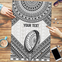 Custom Rugby Fiji National Heritage Puzzle White Traditional Masi Inspired