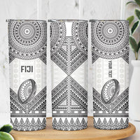 Custom Rugby Fiji National Heritage Skinny Tumbler White Traditional Masi Inspired