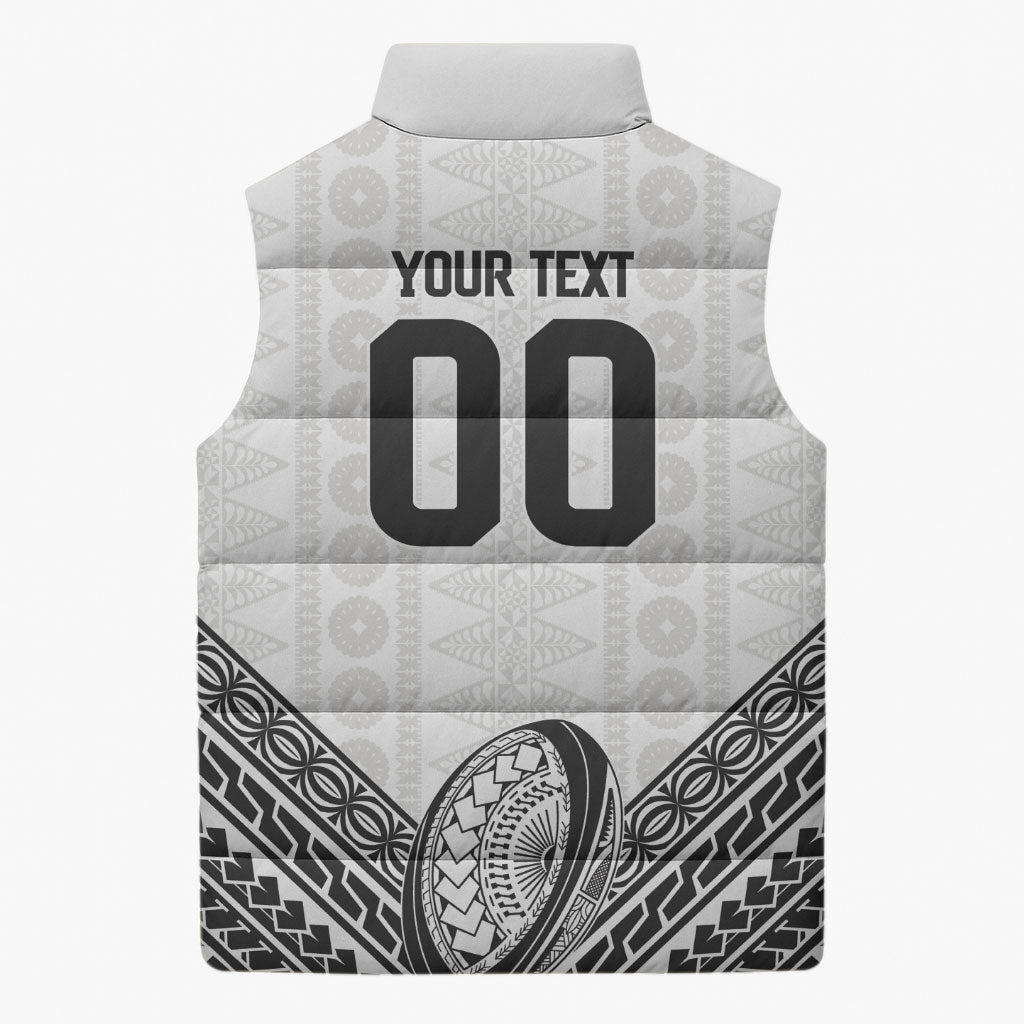 Custom Rugby Fiji National Heritage Sleeveless Puffer Jacket White Traditional Masi Inspired