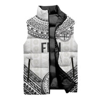 Custom Rugby Fiji National Heritage Sleeveless Puffer Jacket White Traditional Masi Inspired