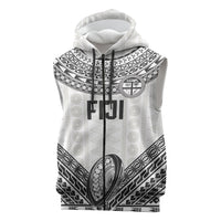 Custom Rugby Fiji National Heritage Sleeveless Zip Hoodie White Traditional Masi Inspired