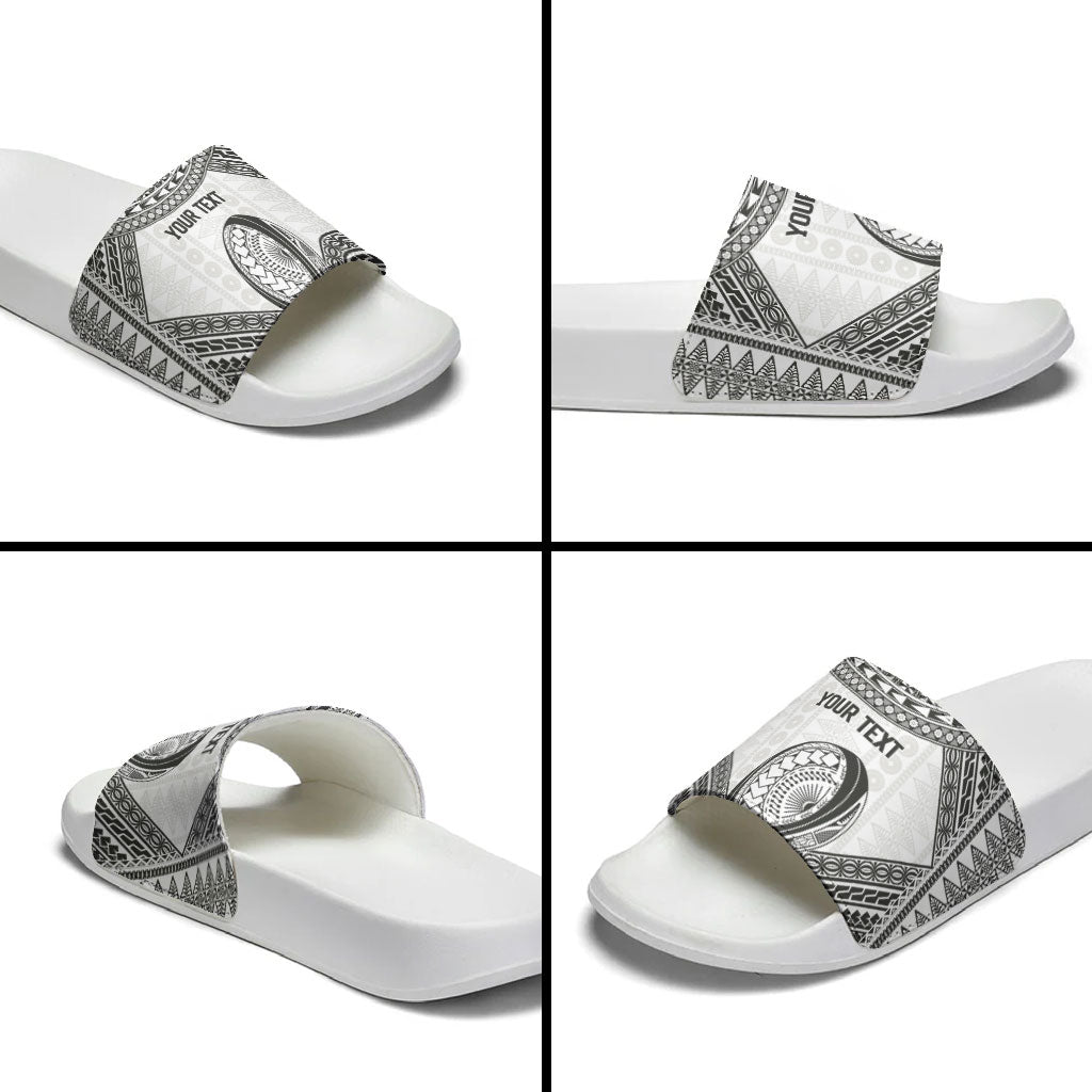 Custom Rugby Fiji National Heritage Slide Sandals White Traditional Masi Inspired