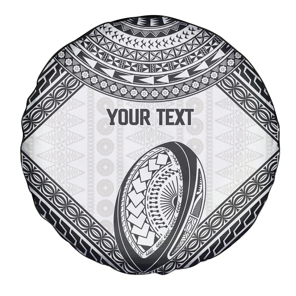 Custom Rugby Fiji National Heritage Spare Tire Cover White Traditional Masi Inspired