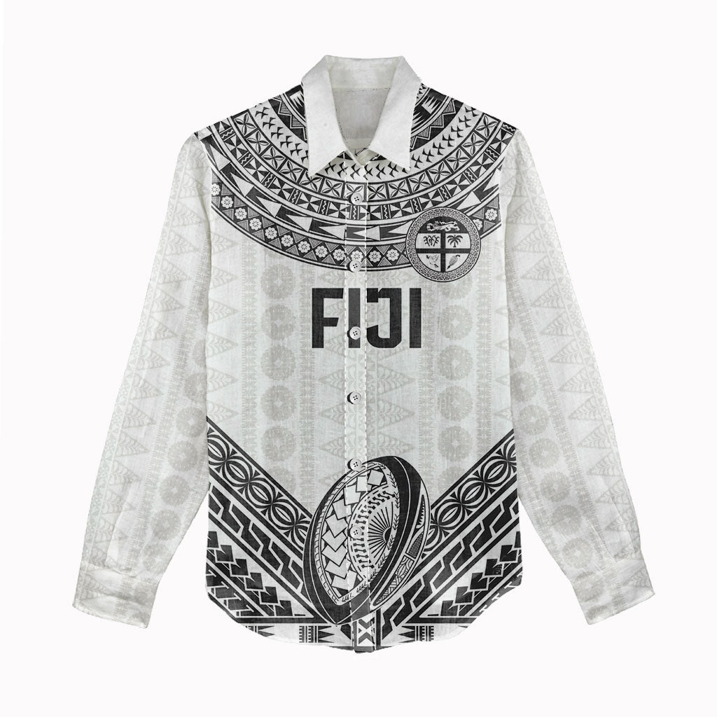 Custom Rugby Fiji National Heritage Women Casual Shirt White Traditional Masi Inspired