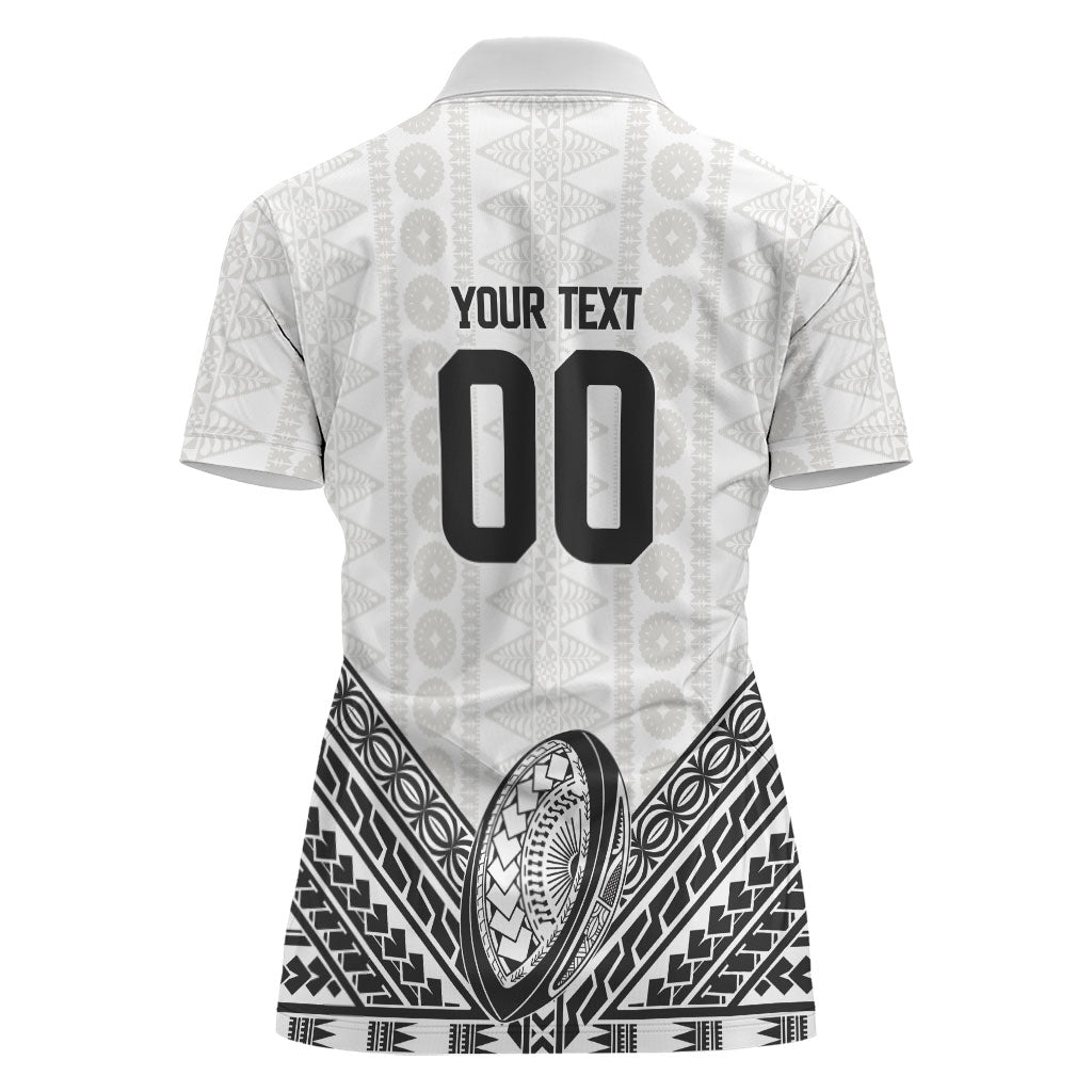 Custom Rugby Fiji National Heritage Women Polo Shirt White Traditional Masi Inspired