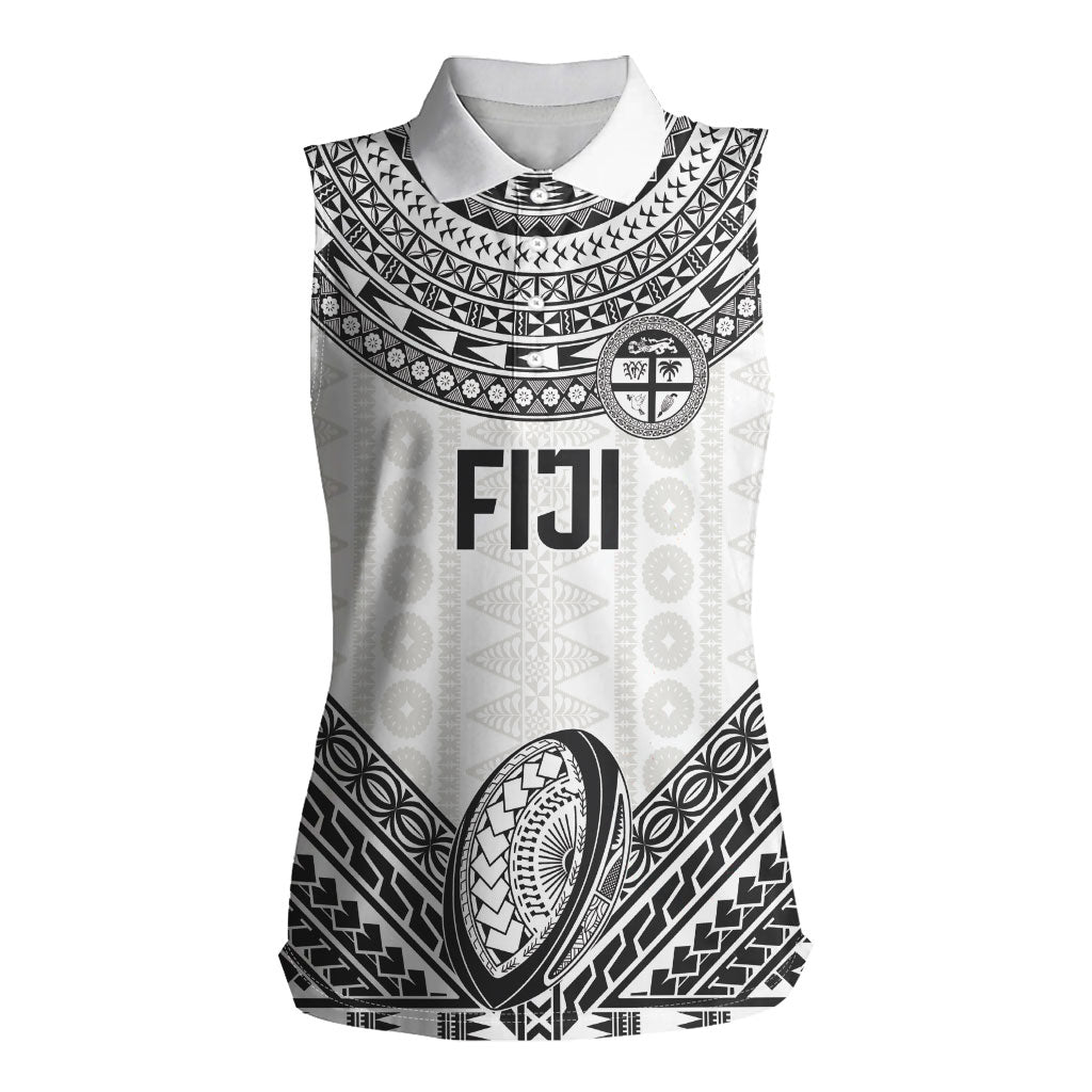 Custom Rugby Fiji National Heritage Women Sleeveless Polo Shirt White Traditional Masi Inspired