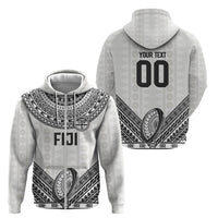 Custom Rugby Fiji National Heritage Zip Hoodie White Traditional Masi Inspired