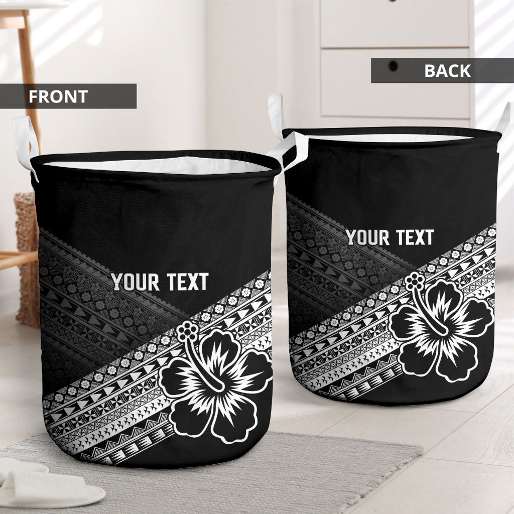 Custom Rugby Fiji Laundry Basket Black Traditional Masi Inspired