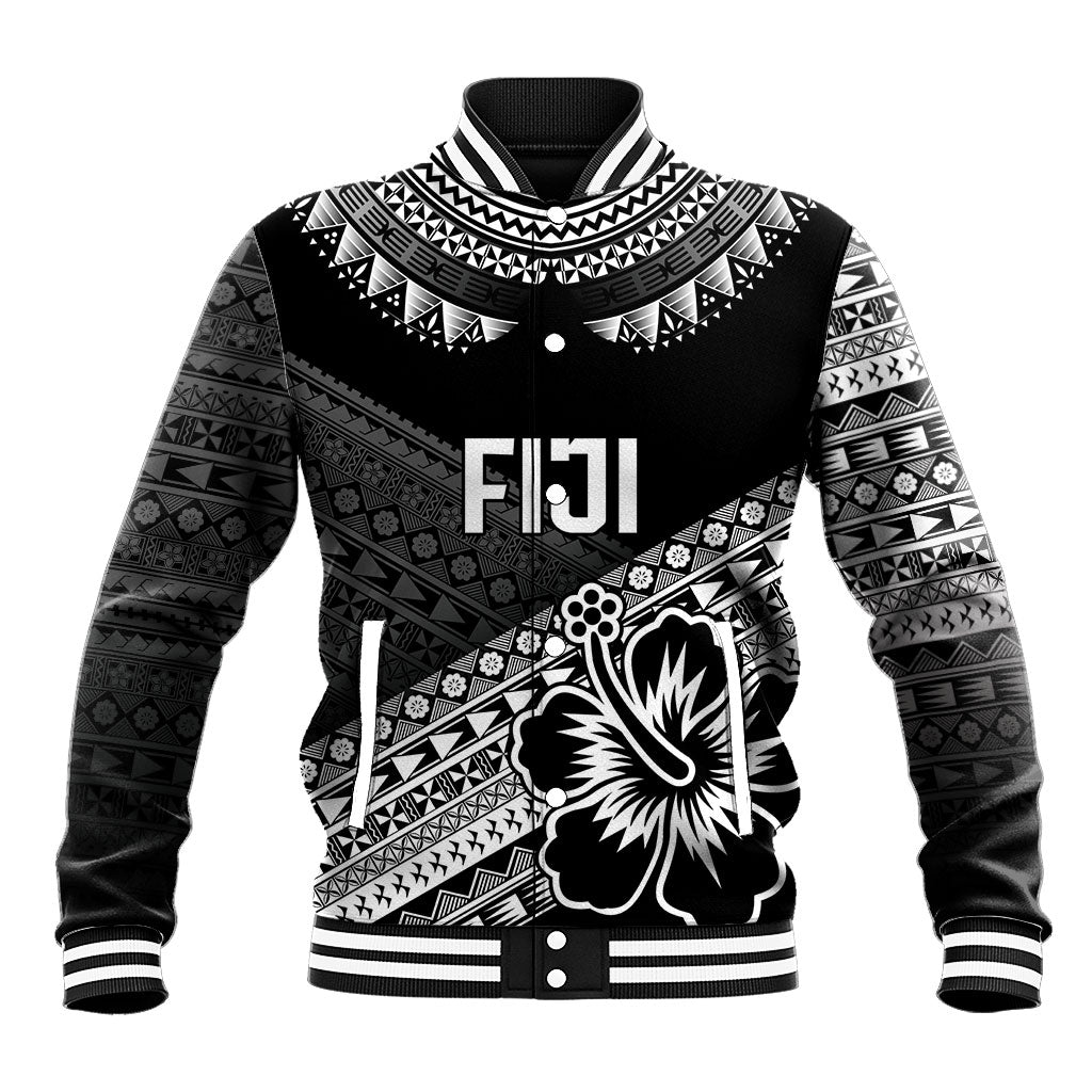 Custom Rugby Fiji Baseball Jacket Black Traditional Masi Inspired