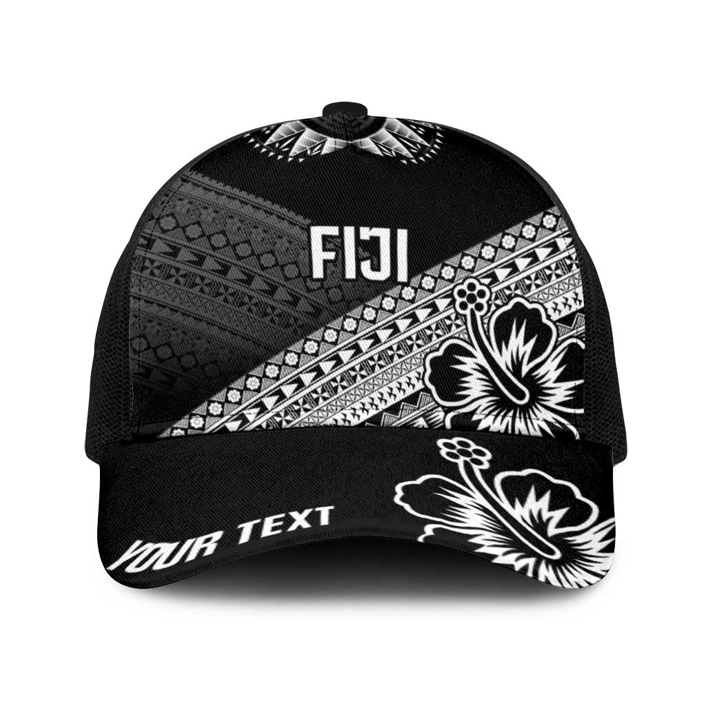 Personalised Rugby Fiji Baseball Net Cap Black Traditional Masi Inspired LT9 One Size Black Black - Polynesian Pride