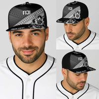 Personalised Rugby Fiji Baseball Net Cap Black Traditional Masi Inspired