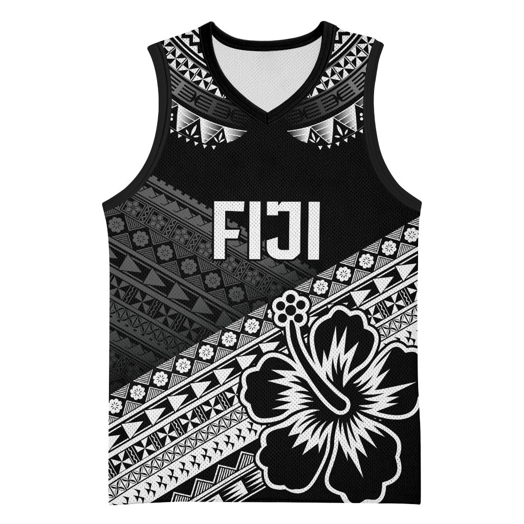 Custom Rugby Fiji Basketball Jersey Black Traditional Masi Inspired