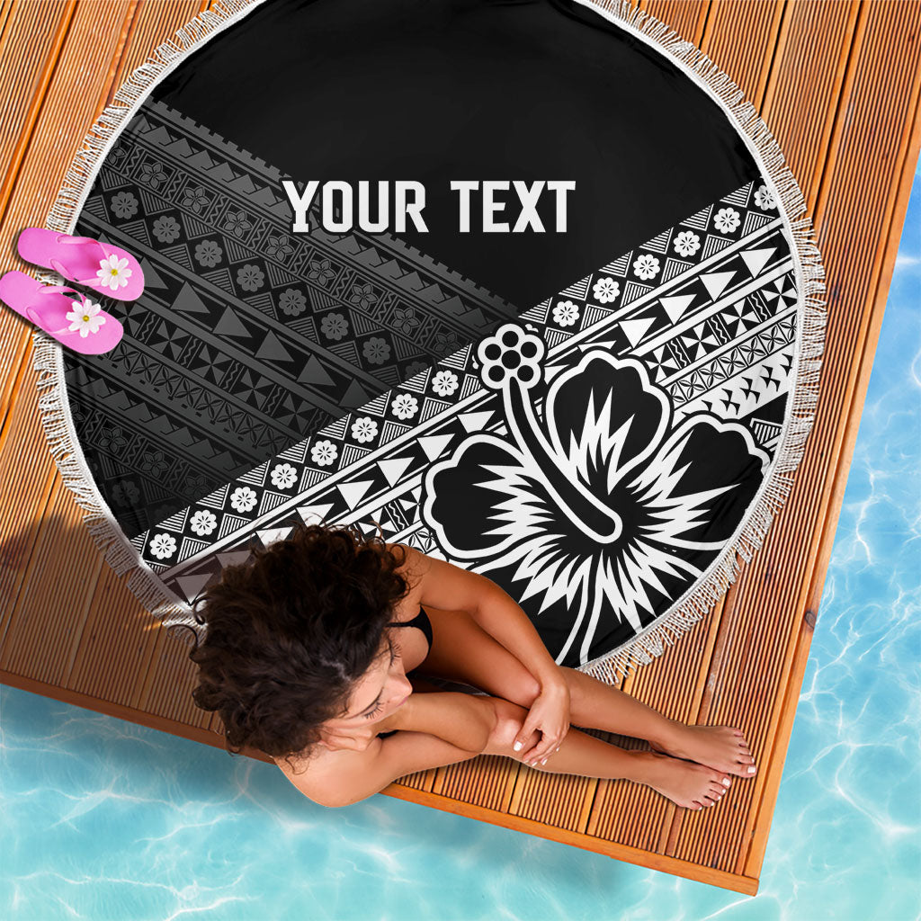 Custom Rugby Fiji Beach Blanket Black Traditional Masi Inspired